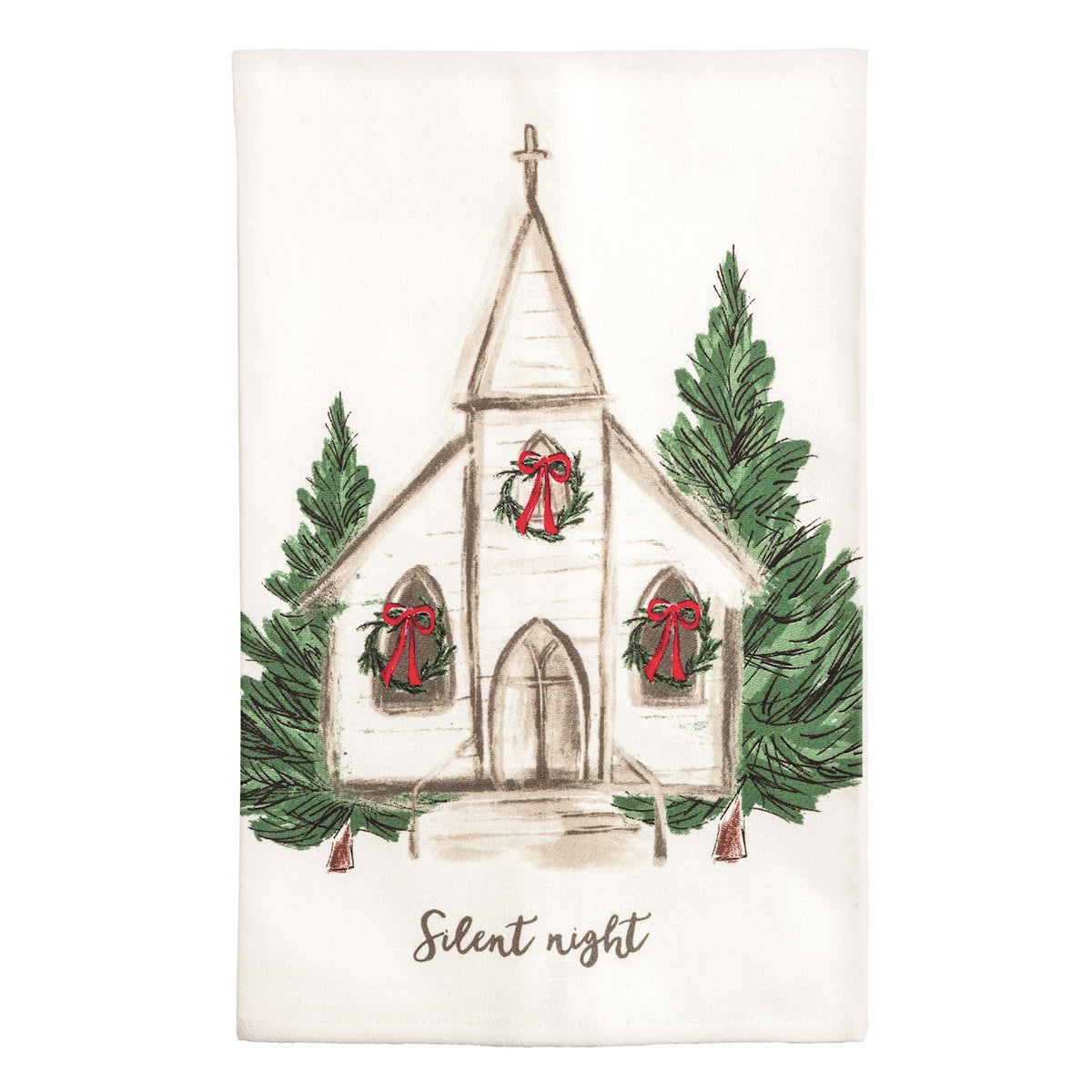mud pie silent night church tea towel 