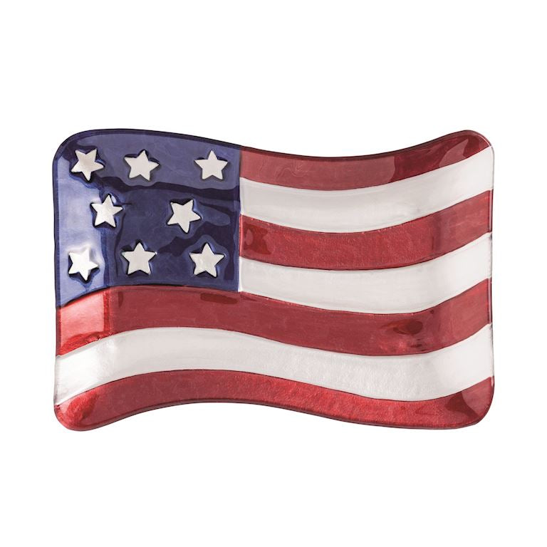 American flag glass plate  design on a white background