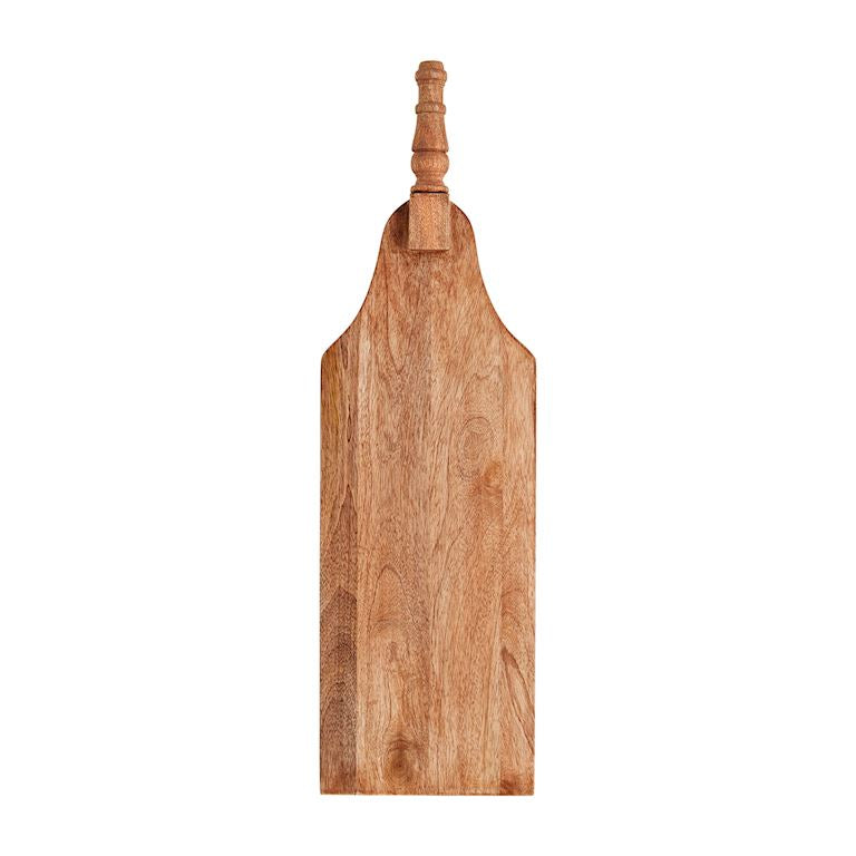 Wooden paddle with a handle on a white background