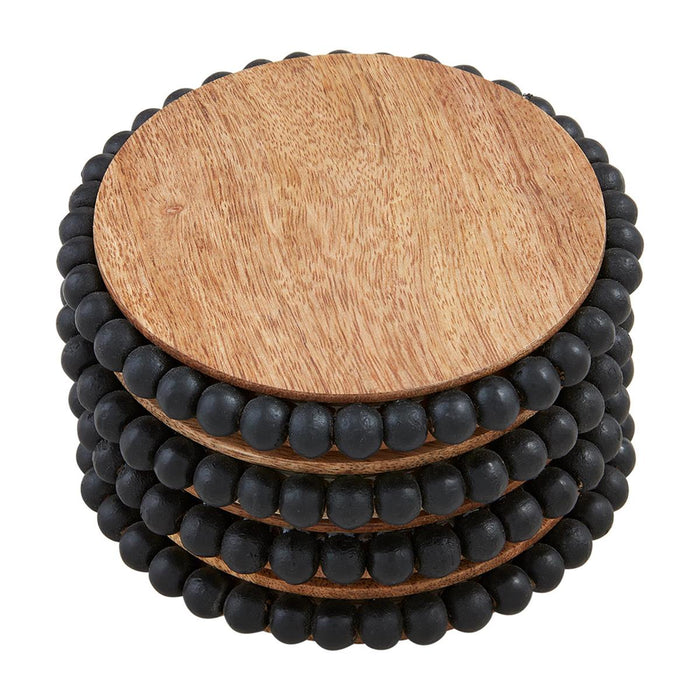 mud pie black beaded wood coasters 