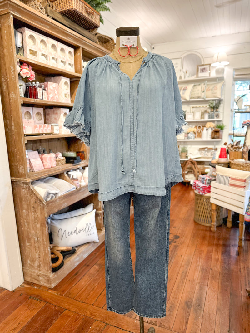 light wash relaxed fit chambray top easel clothing plus size 