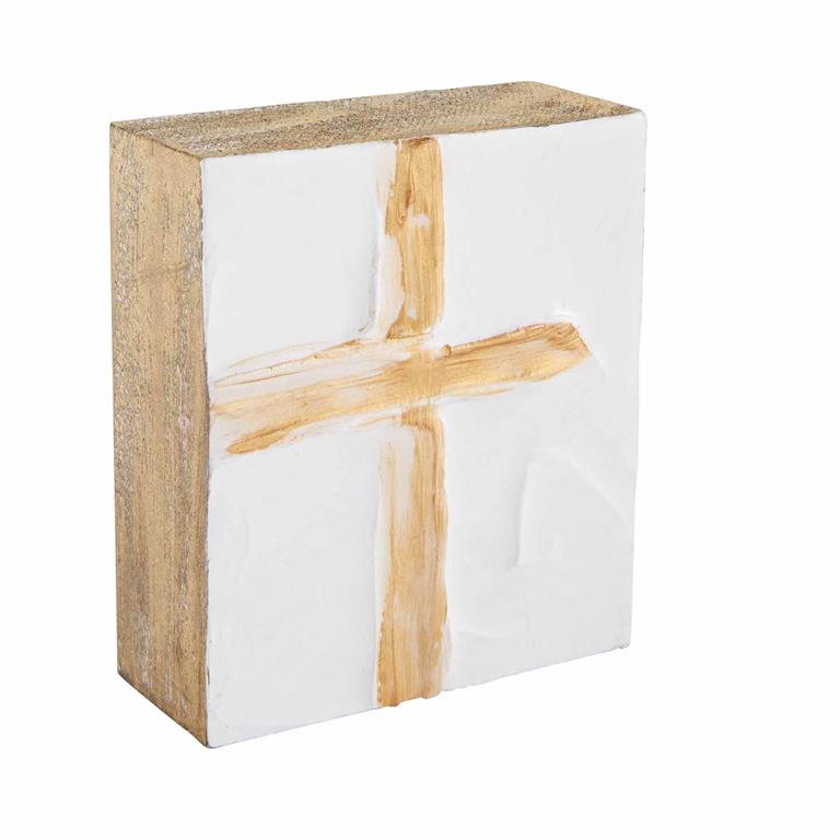 Decorative wall art with wooden cross design on a white background