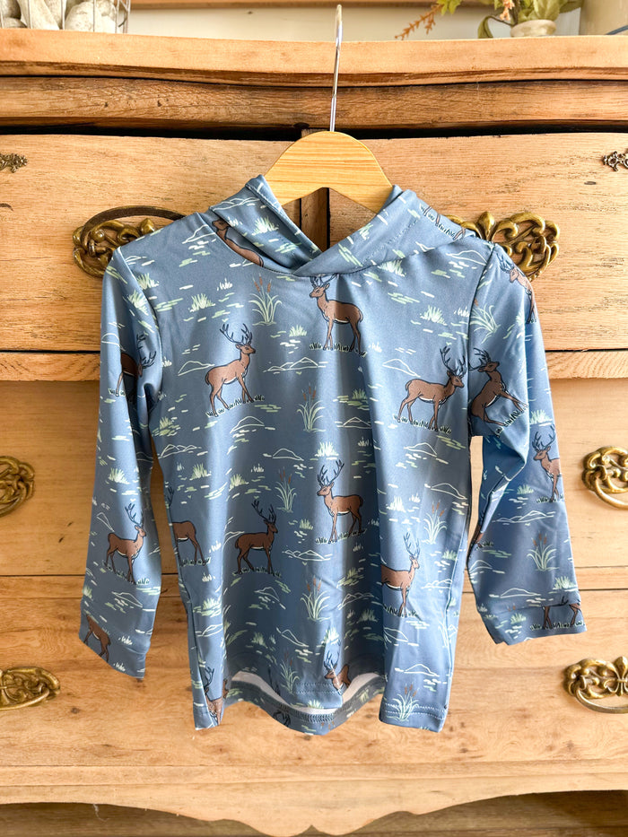 Blue deer hooded performance long sleeve 