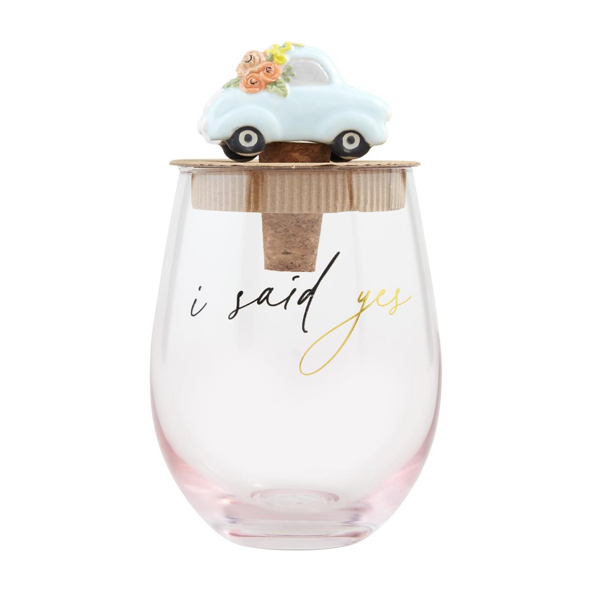 mud pie wine glass I said yes with car cork