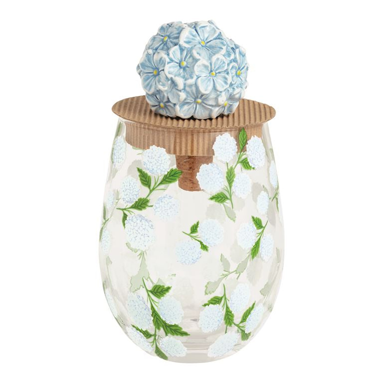 Decorative hydrangea cork stopper wine glass 