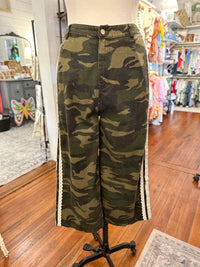 Camouflage pants on a mannequin in a store setting