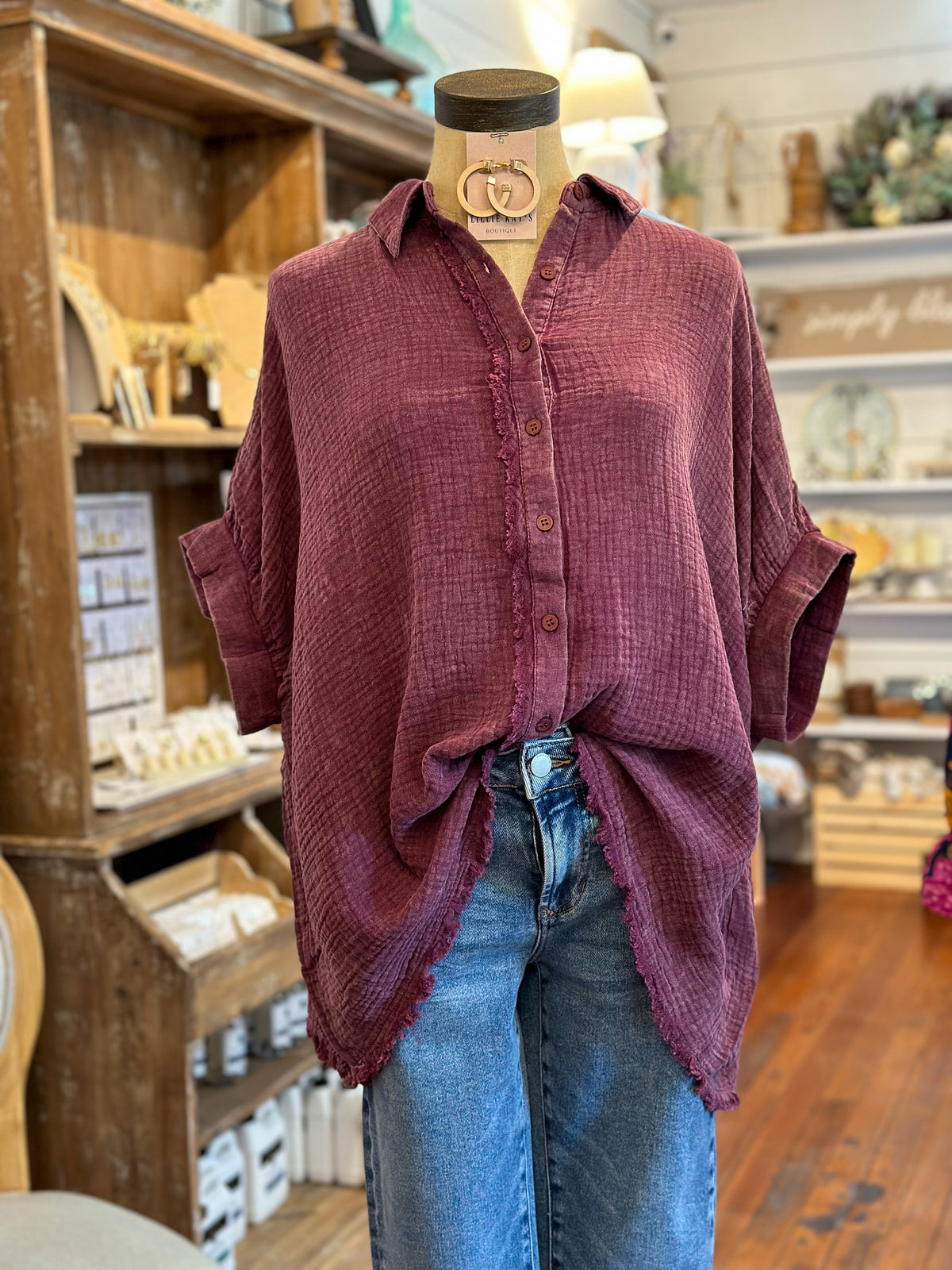 plum color umgee button down top