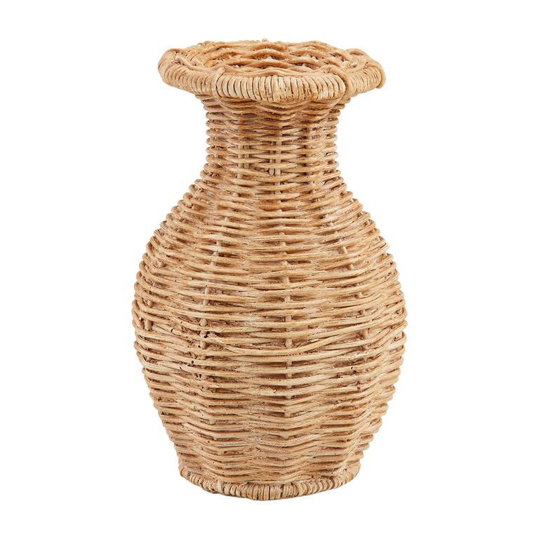 resin Wicker vase on a white background mud pie small 