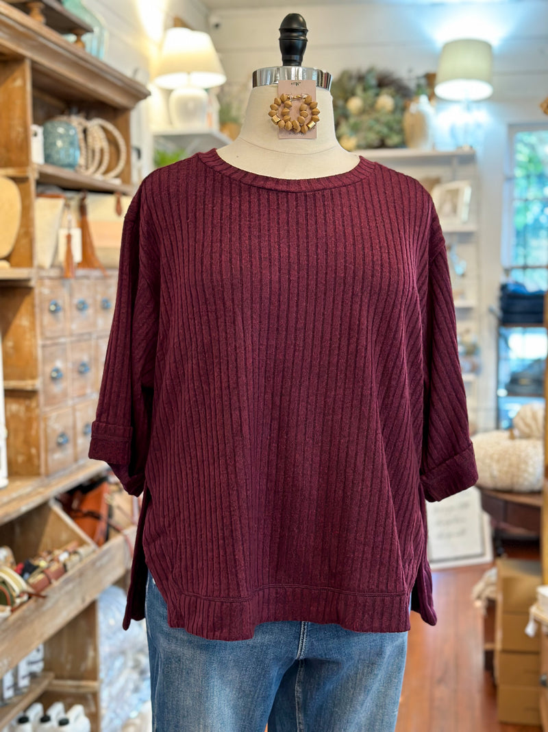 umgee plus size plum color top with side slits