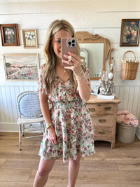pink and green floral dress