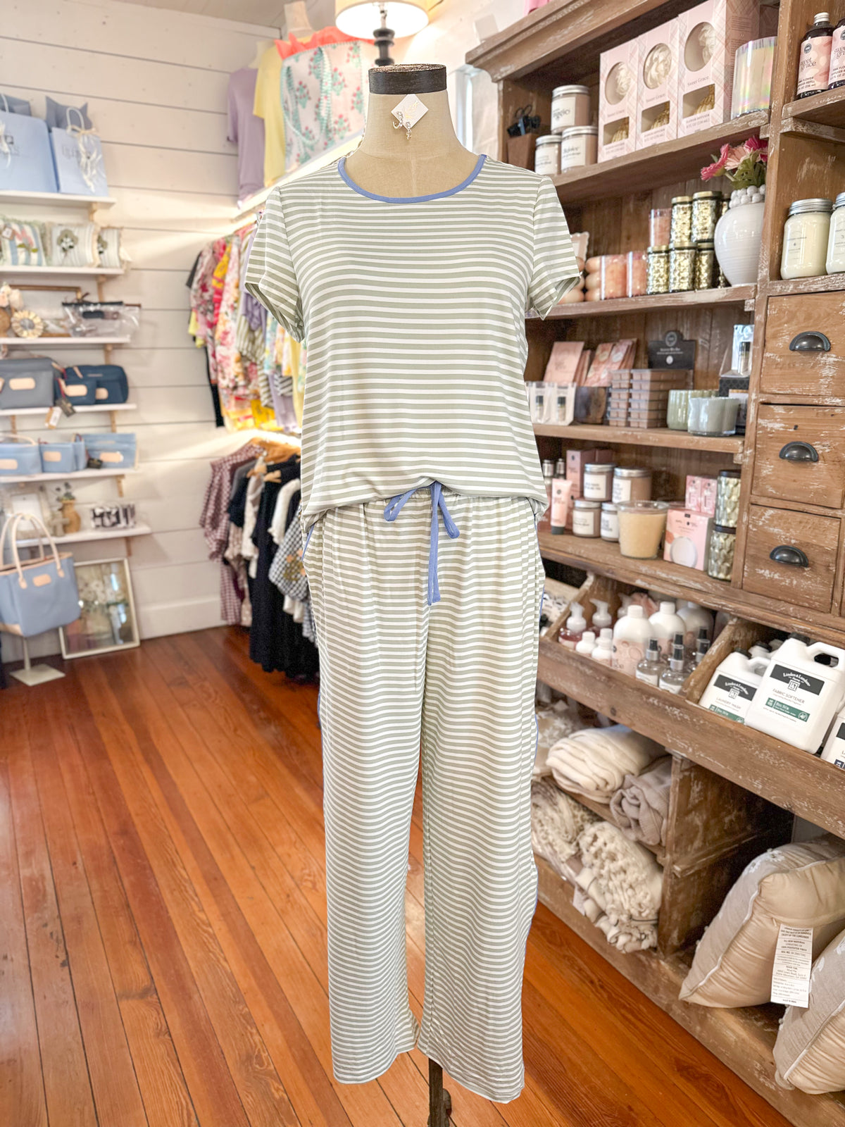 light green stripe pajama set melody mary square set
