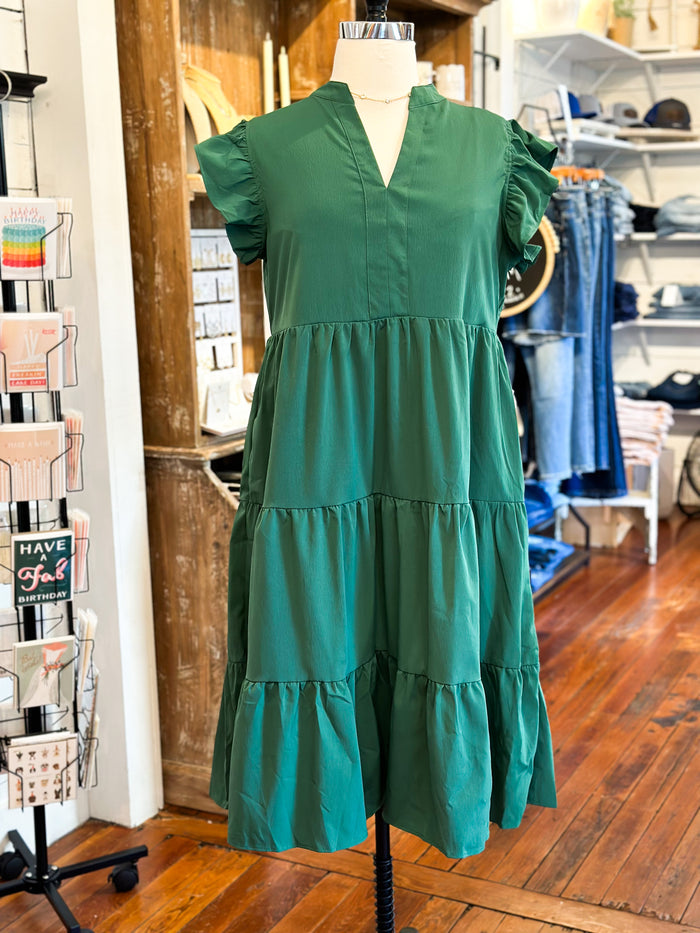 forest green midi dress with pockets plus size