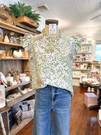 blue and green floral top 