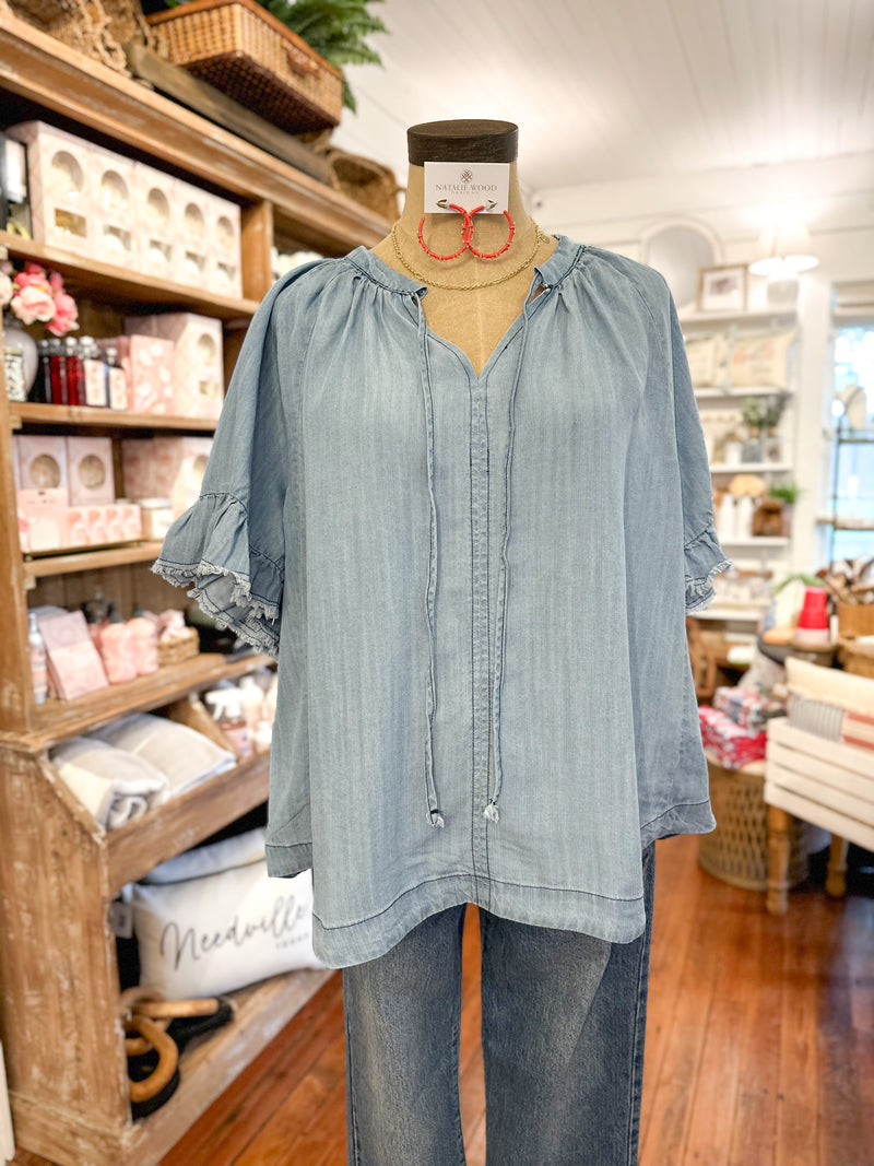 light wash relaxed fit chambray top