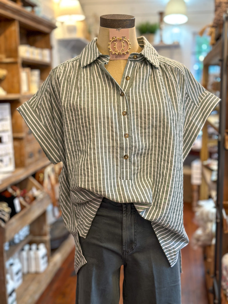 entro green stripe button down otp