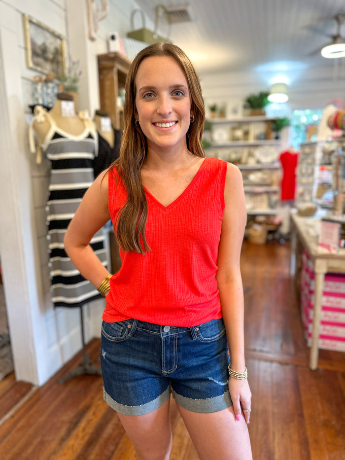 red v neck tank top