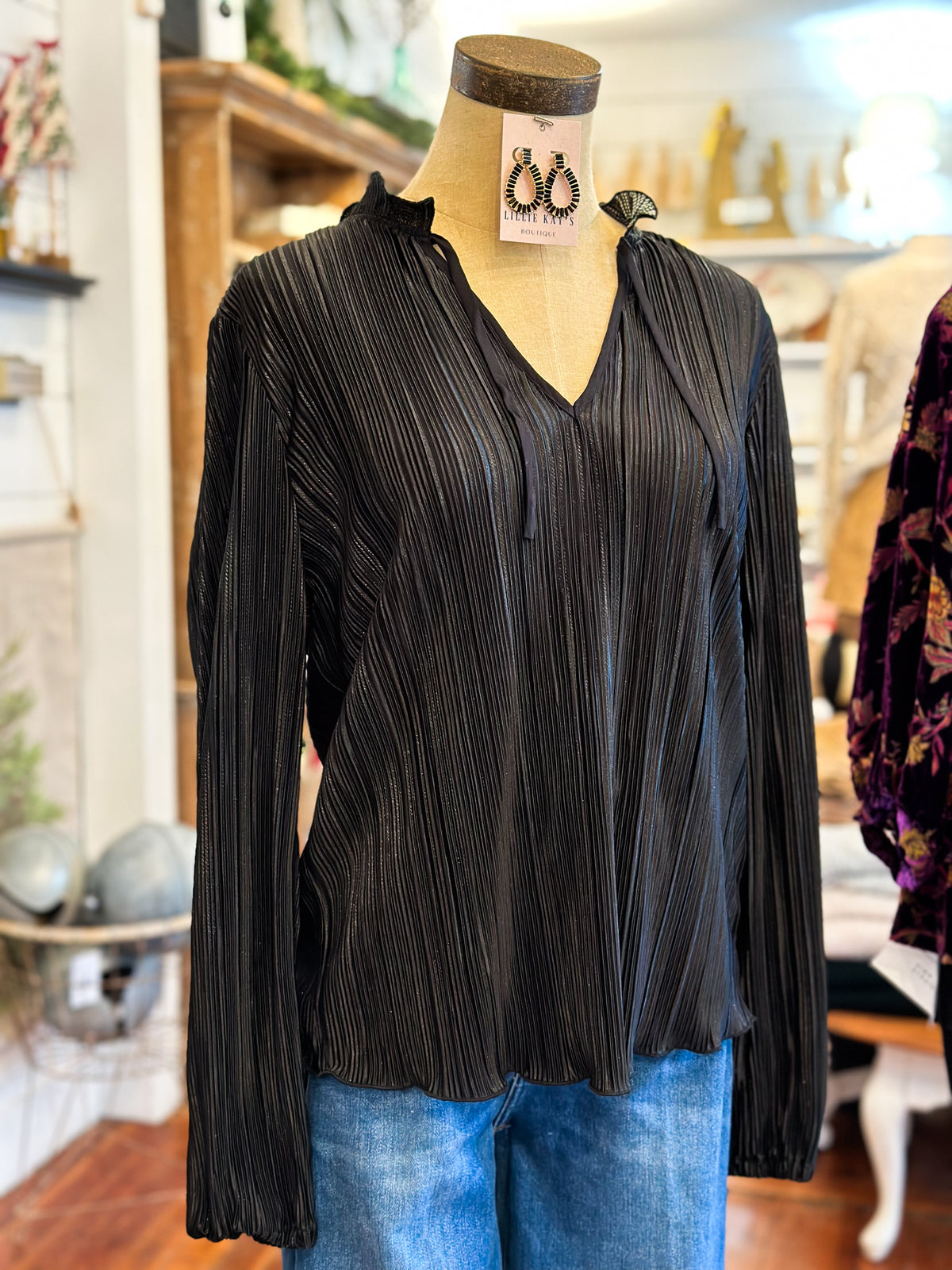 black and silver shimmer long sleeve top