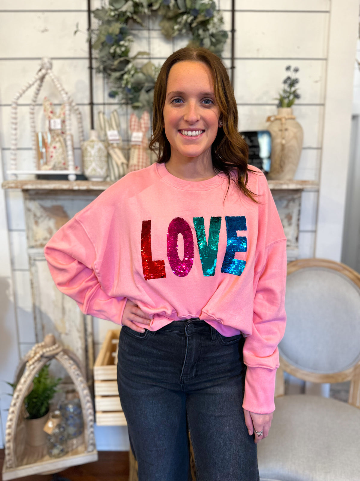 Pink LOVE pullover sweater 