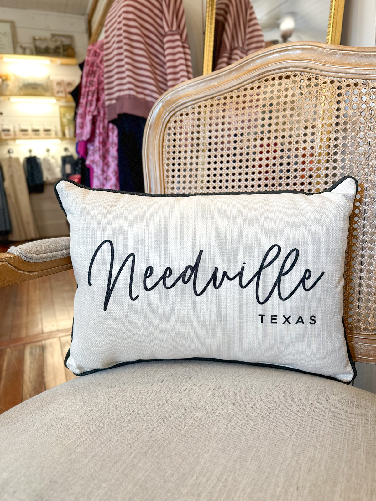 needville texas cream & black pillow