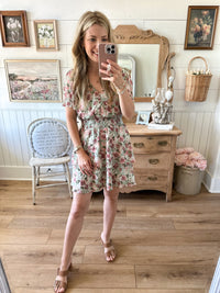 pink and green floral dress