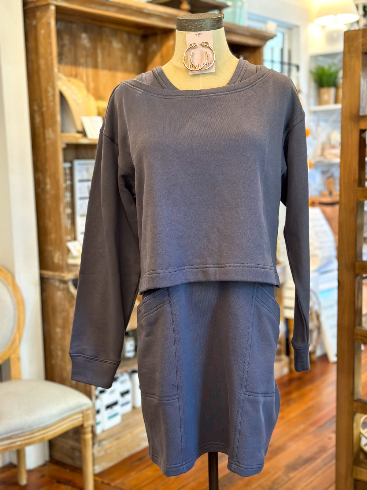 2 piece grey set dress and sweater top