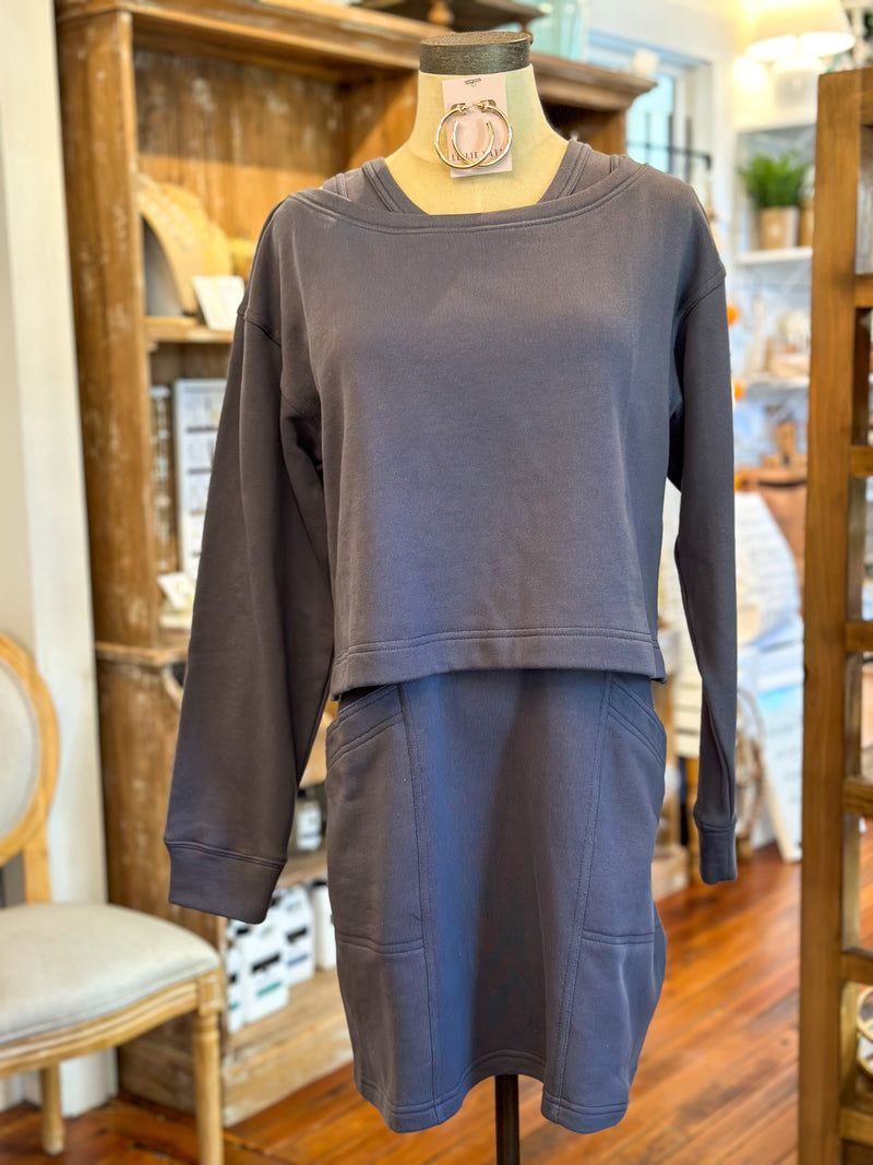 2 piece grey set dress and sweater top