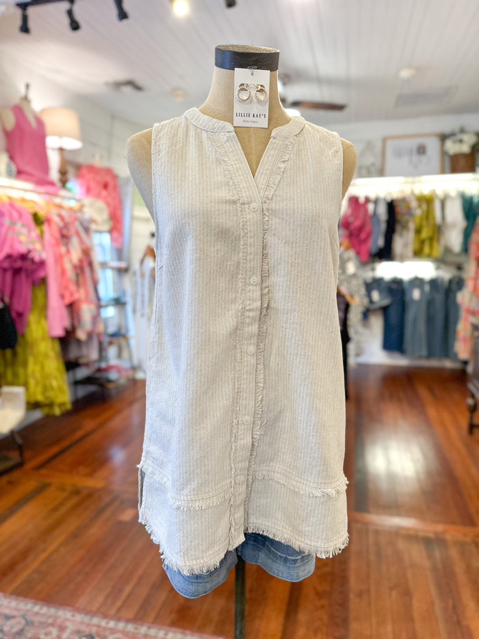 natural color button down sleeveless shirt 100% cotton 