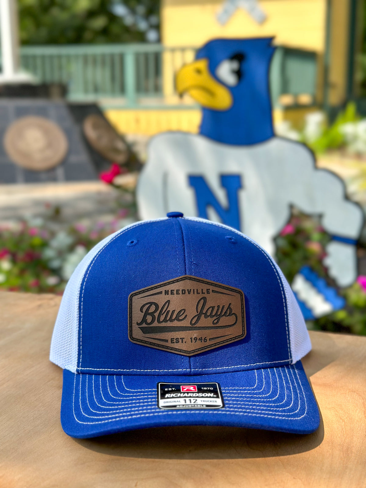 Needville blue and white patch hat