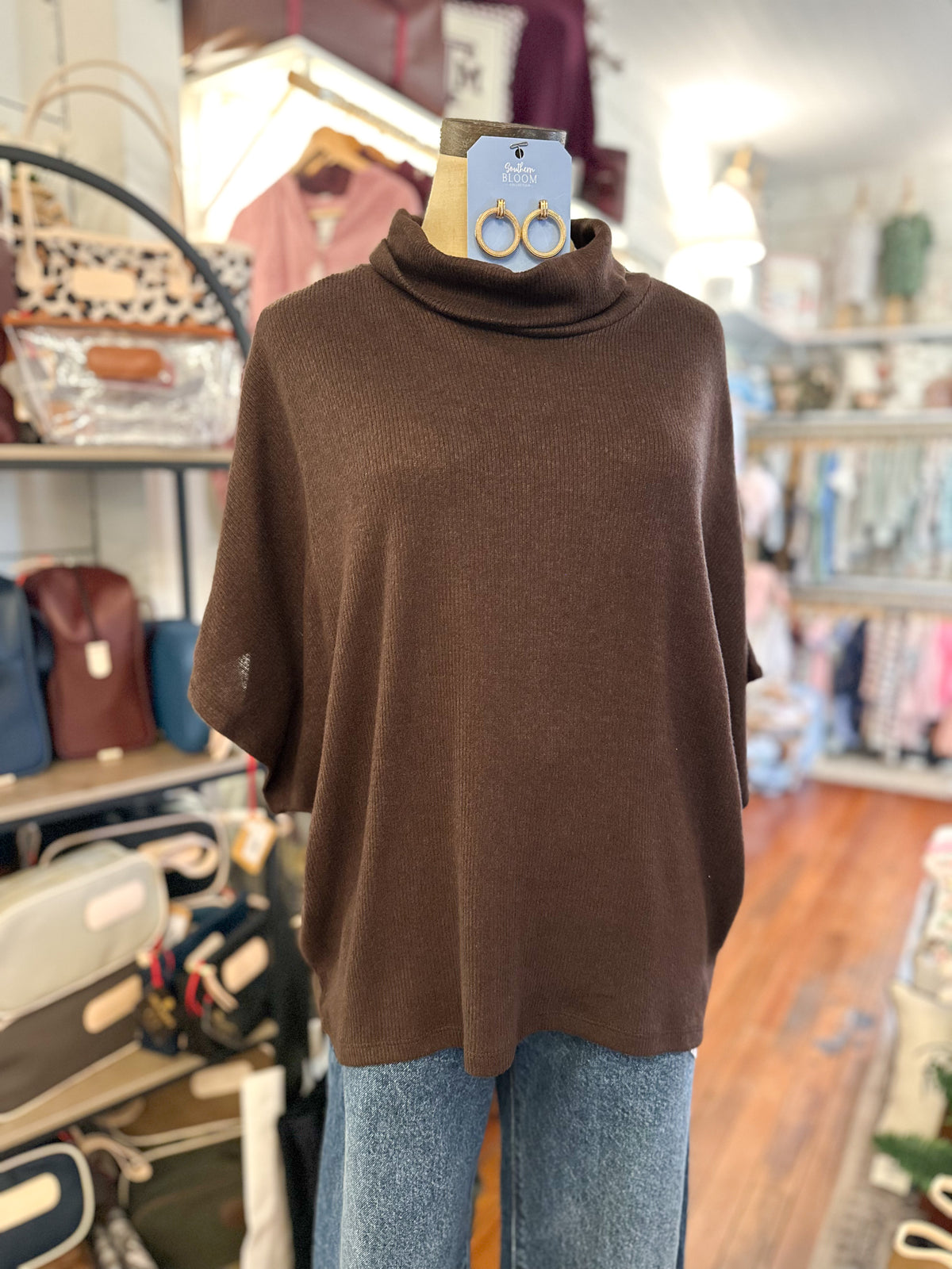 relaxed brown cape sweater top 