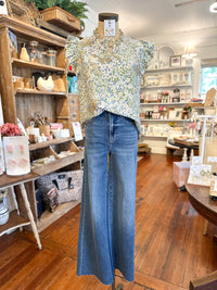blue and green floral top with natal jeans fiona 