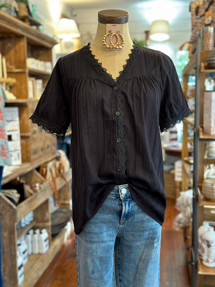washco apparel black lace linda top