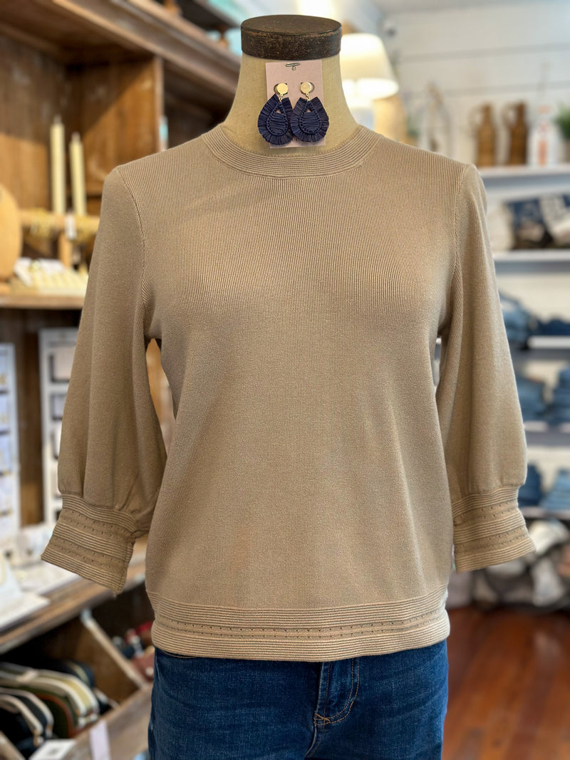 3/4 sleeve light weight sweater in taupe color
