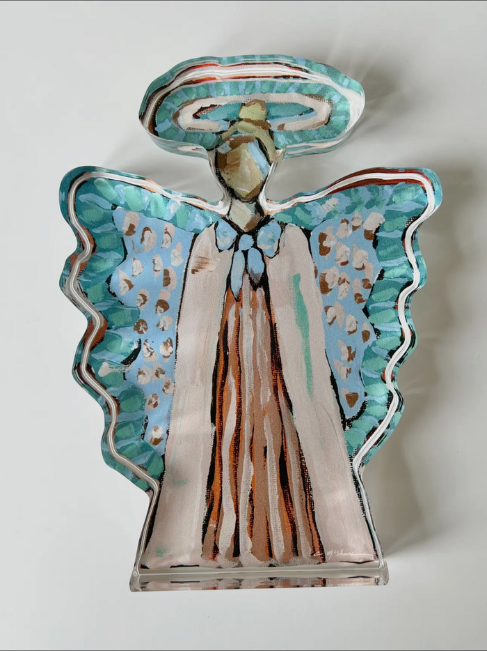 Decorative angel figurine with blue wings on a white background heavenly angel I 