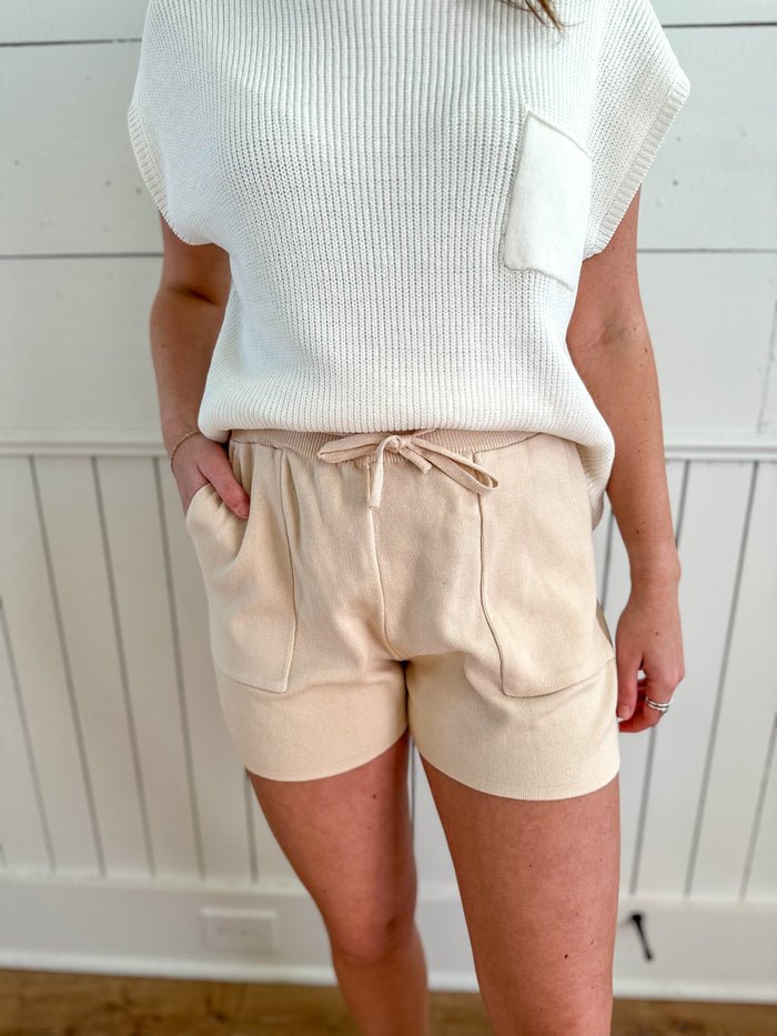 light tan color comfortable shorts with front pockets