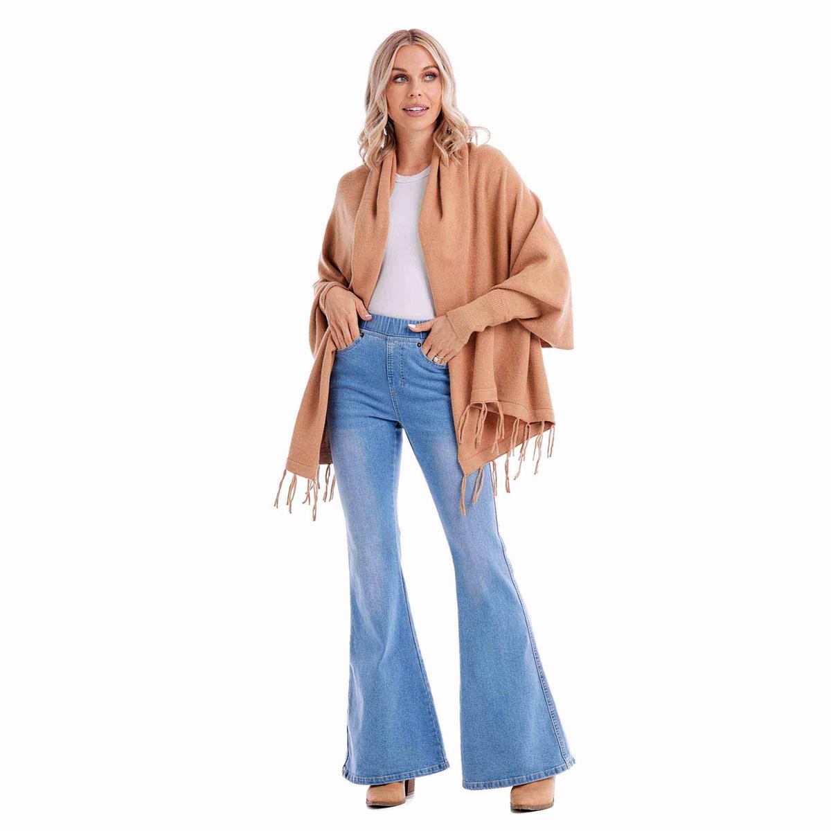 mud pie tan wrap fringe cardigan 