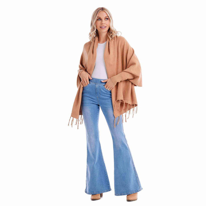 mud pie tan wrap fringe cardigan 