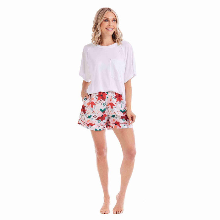 red poinsettia pajama shorts mud pie