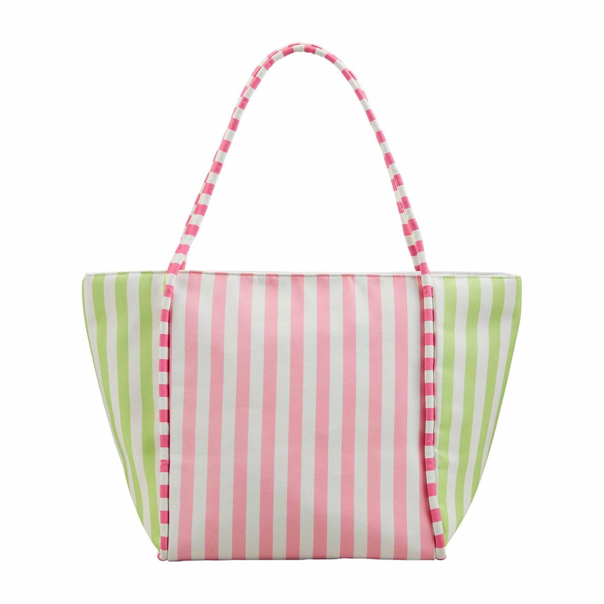 mud pie pink and green stripe cooler tote