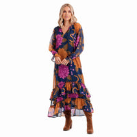mud pie colleen dress multi color floral long sleeve