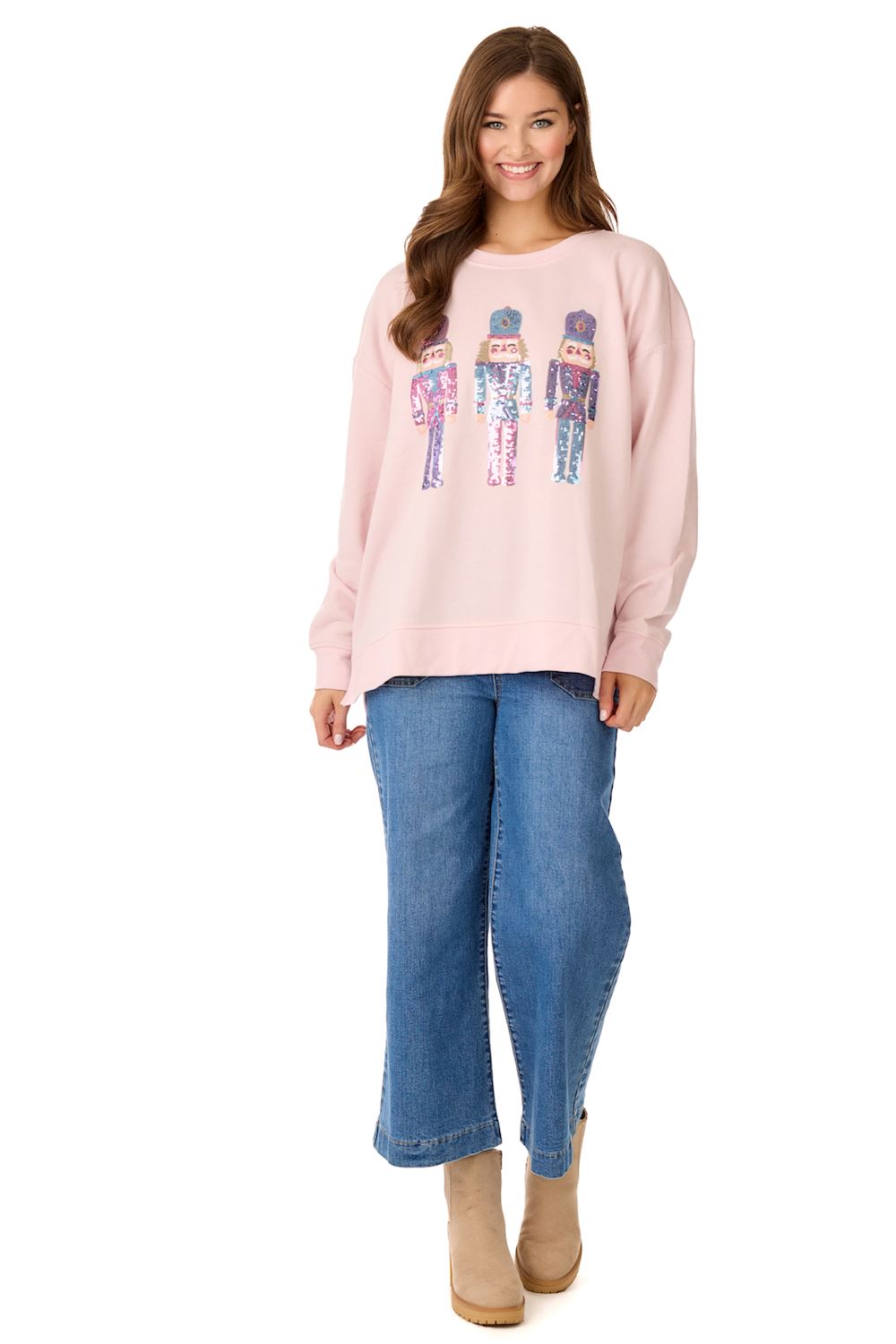 mud pie pink nutcracker sequin sweatshirt 
