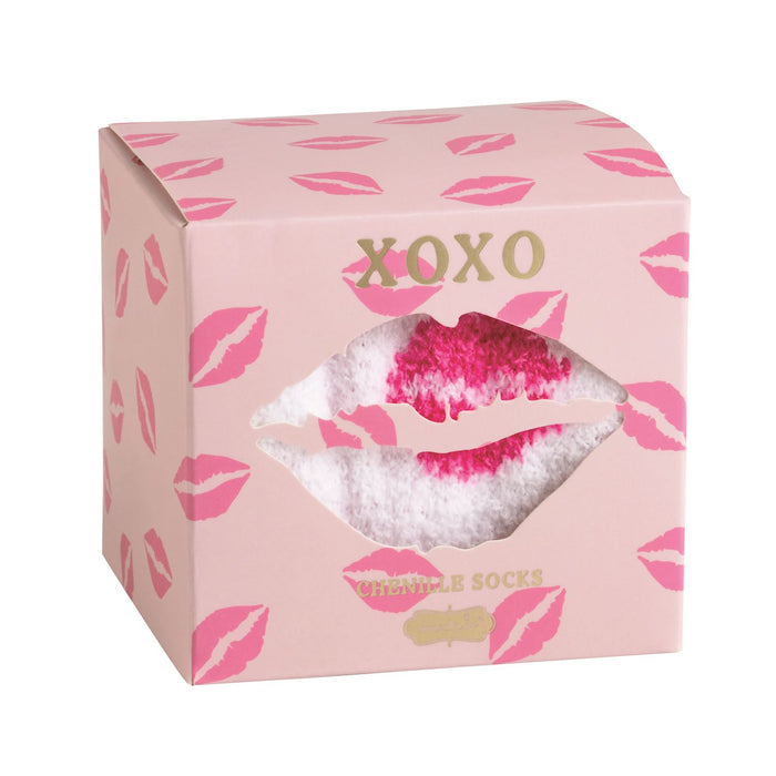 pink and white lip socks mud pie in gift box 