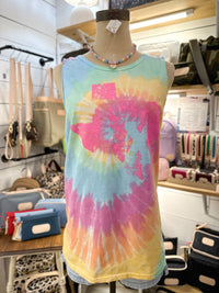 Tie-dye tank top on a mannequin in a store setting
