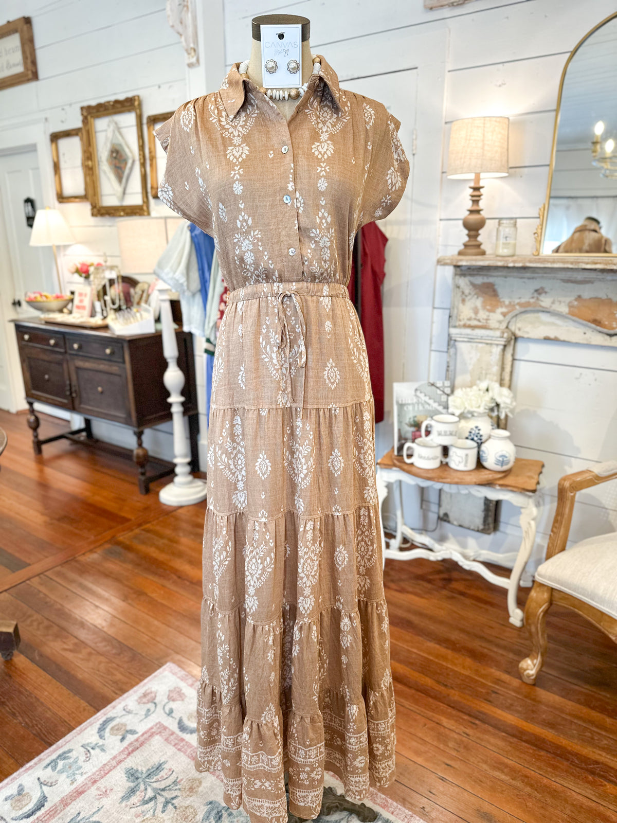 light tan and cream maxi dress sleeveless 