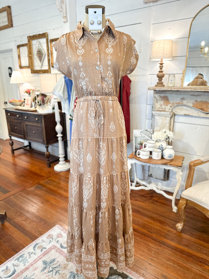 light tan and cream maxi dress sleeveless 