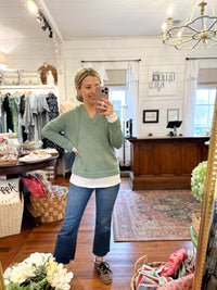light green hooded top with layered look 