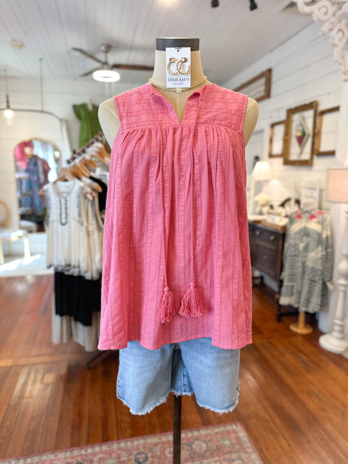 pink sleeveless tank top with tassels 