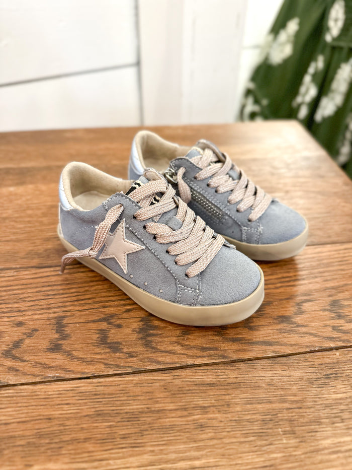 dusty blue suede toddler sneaker