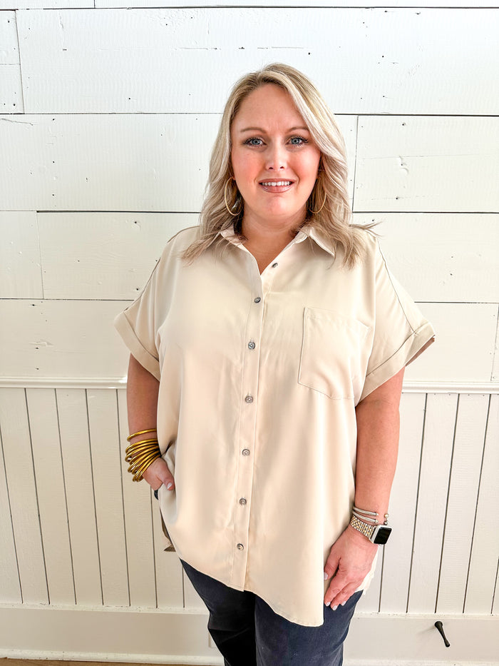 light cream color button down top with collar