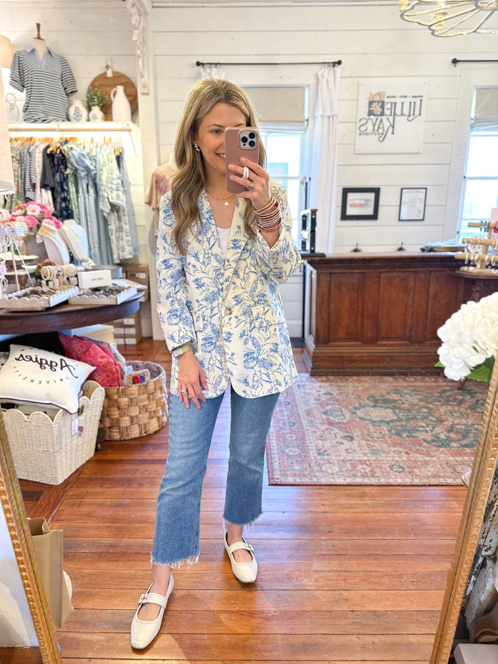 Blue floral print blazer 