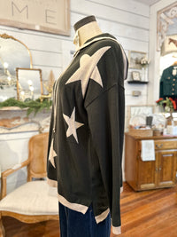 olive green and tan star hooded top 